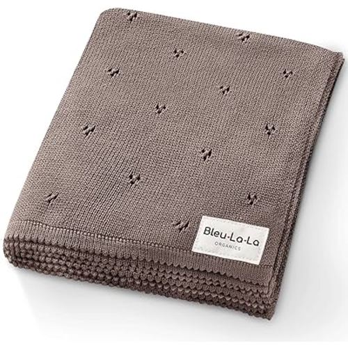 Organic Unisex Pointelle Receiving Swaddle Blanket for Boys & Girls - 100% Luxury Organic Soft Cotton Knit Warm Cozy Cuddle Stroller Crib Blanket for Newborns, Infants, & Toddlers (Mocha)