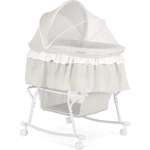 Lacy Portable 2-in-1 Bassinet & Cradle in Light Grey, Lightweight Baby Bassinet with Storage Basket, Adjustable and Removable Canopy