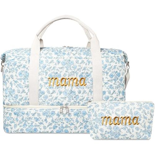 Floral Quilted Mama Hospital Bag for Labor and Delivery with Toiletry Pouch