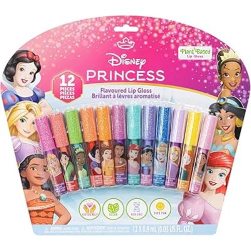 Disney Princess 12 Piece Plant Based Lip Gloss, Girls Party Favors, First Makeup Set for Girl, Perfect for Parties, Sleepovers, and Birthday Gifts, Ages 3+, by Townley Girl
