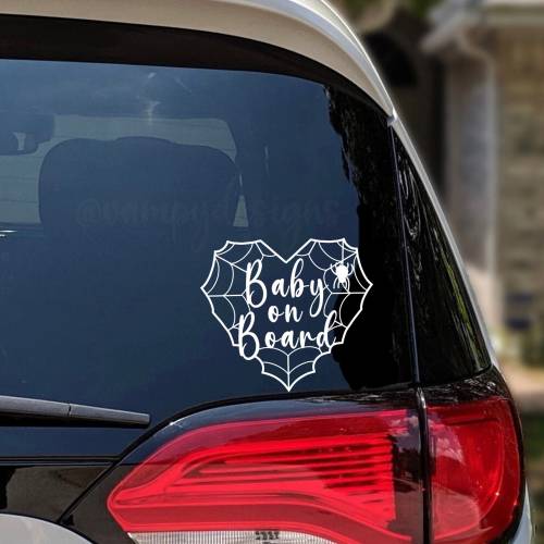 Baby On Board Vinyl Car Decal | Spooky Halloween Cute Spiderweb Heart Goth | DIY Vinyl Decal