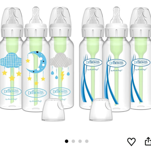 Dr. Brown’s Natural Flow® Anti-Colic Options+™ Narrow Baby Bottles 8 oz/250 mL, with Level 1 Slow Flow Nipple, 6 Pack, 0m+ Moon/Clouds Gift Set