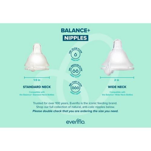 Evenflo Balance Wide-Neck Anti-Colic Baby Bottles - 9oz/2pk: Silicone Nipple, BPA-Free, Level 1 Slow Flow