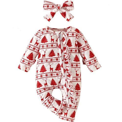 Toddler Christmas Baby Boy Girl Outfits Infant Fall Winter Clothes Cute Christmas Tree Jumnpsuit Long Sleeve Romper