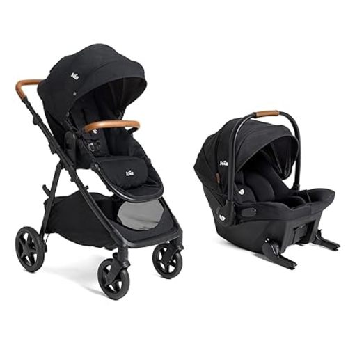 Joie Ginger and Mint Latch Travel System – 4-in-1 Travel System with Base-Free Infant Car Seat & Stroller, Built-in Latch for Easy Install and an Included All-Terrain Stroller (Shale Dark)