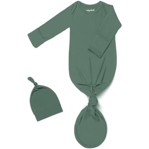 Newborn Baby Knotted Gown, Super Soft Silky Infant Long Sleeve Sleeper for Baby Girl Gifts and Boy Sleeping Bag with Hat