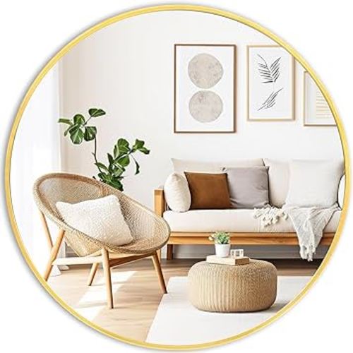 Fabuday Round Gold Mirror for Wall - 20 Inch Circle Mirror for Bathroom, Living Room Decor, Metal Golden Framed Small Circular Mirror