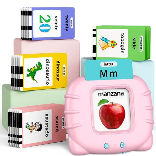 Eaever Bilingual Educational Toys, Spanish English 520 Sight Words Talking-Flash-Cards, Preschool-Learning-Activities, Montessori-Toys, Toddler Toys for 2 3 4 5 6 Year Old Boys and Girls, Pink