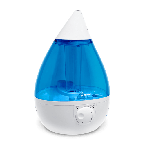 Crane Drop Ultrasonic Cool Mist Humidifier, 1.0 Gallon, 24 Hour Run Time, Whisper Quiet, 500 Sq. Ft. Coverage, Blue/White