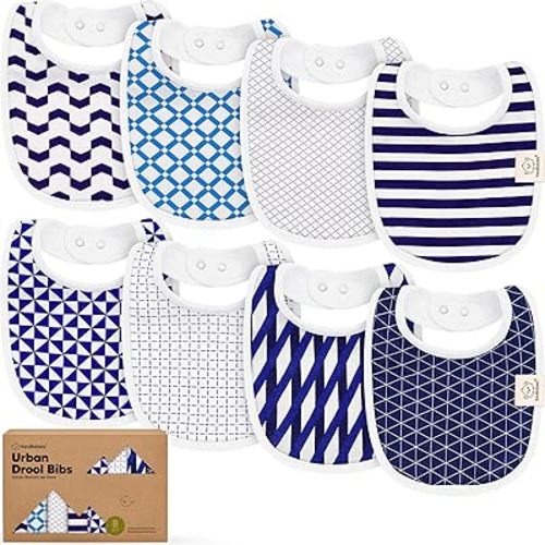 8-Pack Organic Baby Bibs for Boys, Girls - Soft Cotton Drooling and Teething Bibs for Baby Girl & Boy, Extra Absorbent, Easy to Clean & Put On for Toddler, Newborn, Infant 0-24 Months (Azure)