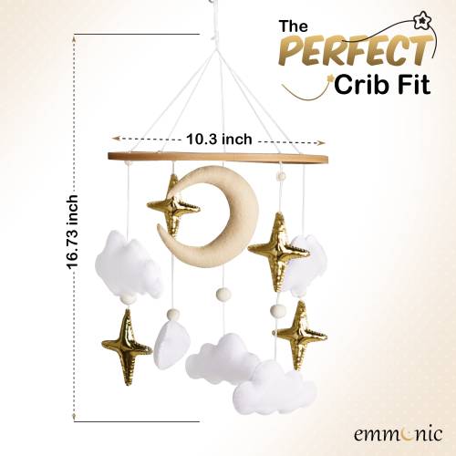 Emmnnic Baby Mobile for Crib - Modern Boho Baby Mobiles for Bassinet Felt Nursery Mobile Gender Neutral - Gold Moon and Stars
