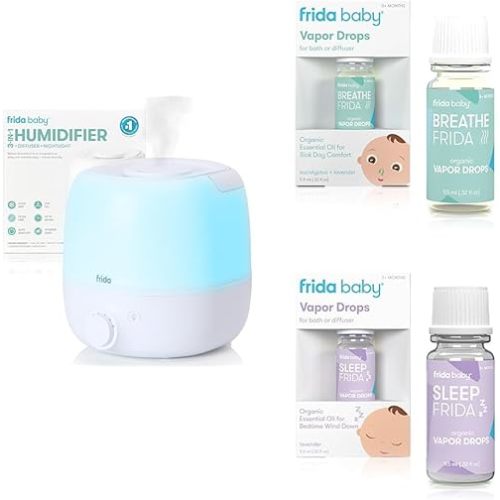Frida Baby 3-in-1 Cool Mist Humidifier for Large Rooms & Natural Sleep Vapor Eucalyptus Essential Oil Bath Drops, Lavender Essential Oil Bath Drops for Relaxing & Calming Aromatherapy Oil