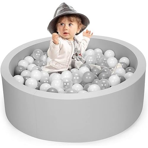 Kids Ball Pit Foam Round Ball Pool for Baby Kids Children Toddler Ball Pits (NOT Included Balls) 35 incher Light Gray