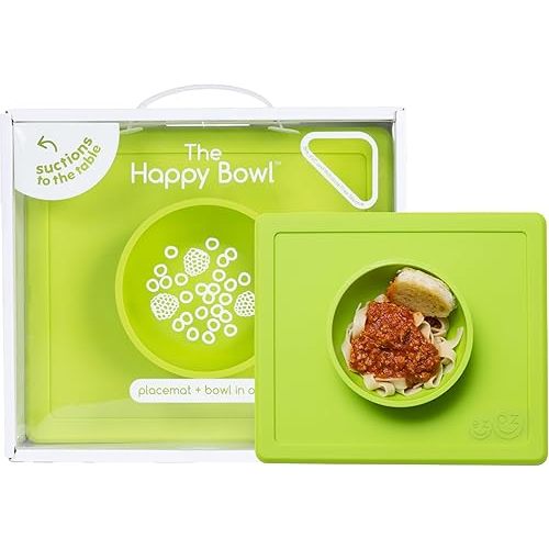 ezpz Toddler Bowl (24 Months + | Lime) - 100% Silicone Happy Suction Bowl with Built-in Placemat – Dishwasher Safe