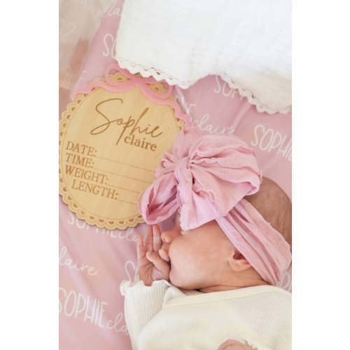 Personalized Birth Stats Wood Announcement in Precious Bow | Caden Lane