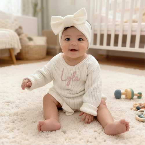 Personalized Coming Home Set: Embroidered Newborn Outfit, Custom Baby Sweater Romper, First Christmas Gift