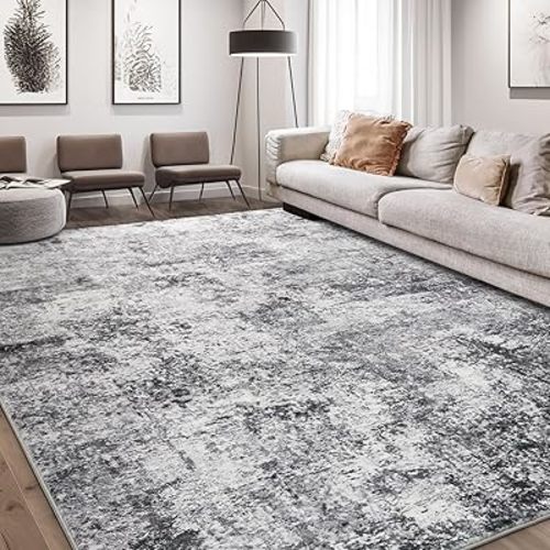 Area Rug Living Room Rugs - 6x9 Large Soft Indoor Neutral Modern Abstract Low Pile Washable Rug Carpet for Bedroom Dining Room Farmhouse Home Office - Grey