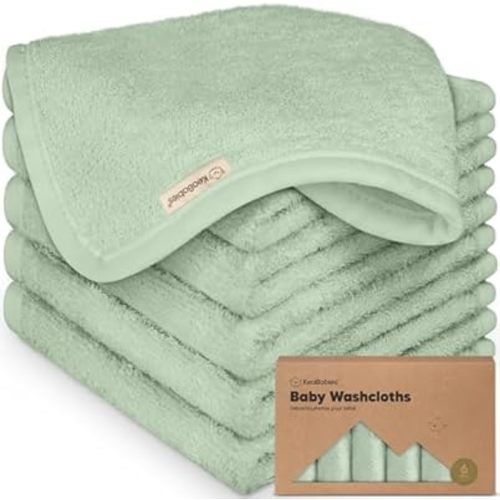 6-Pack Baby Washcloths - Soft Absorbent Viscose from Bamboo Wash Cloths for Babies, Kids, Toddlers, Infant, Newborn Bath Towels, Gentle on Sensitive Skin, 10x10 Reusable Face Towels (Pistachio)