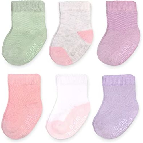 Fruit of the Loom Baby 6-Pack All Weather Crew-Length Socks, Mesh & Thermal Stretch - Unisex, Girls, Boys