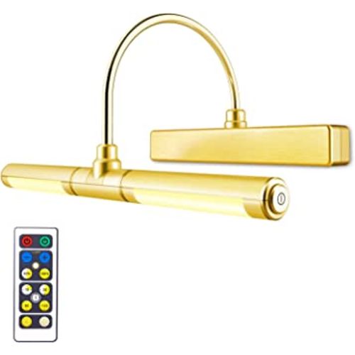 Wireless Picture Light Battery Operated, Remote Control Painting Light with Rotatable Light Tube, Dimmable and Timer Off Art Display Light for Picture Frame Artworking Portrait -Orange Gold