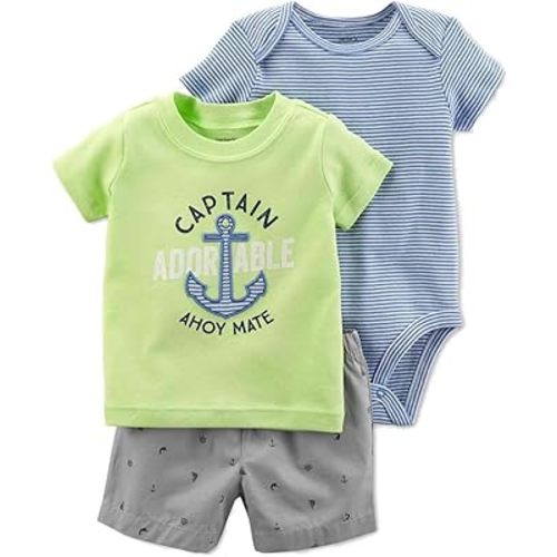 Carter's Infant Boys Captain Adorable Anchor Baby Outfit Bodysuit Shirt Shorts NB Green