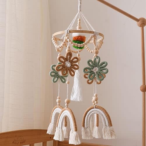 Baby Crib Mobile, Boho Flower Mobile for Crib, Crib Mobile for Boys and Girls, Boho Nursery Decor, Baby Bedroom Hanging Decoration,