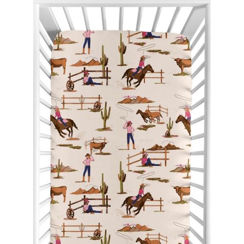 Sweet Jojo Designs Girl Baby Fitted Crib Sheet Western Cowgirl Pink Brown Beige Blue