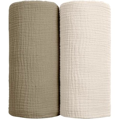lulumoon Muslin Swaddle Blanket Baby - Cotton Swaddling Blanket Soft Baby Receiving Blanket Neutral 2Pack(Olive) - Solid