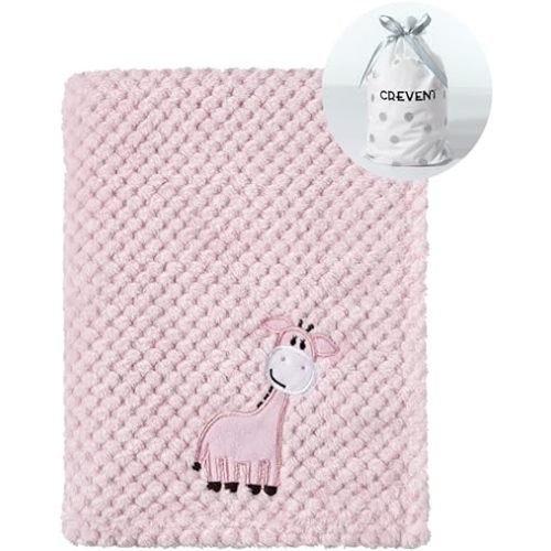 CREVENT 30''X40'' Cute Cozy Fluffy Warm Baby Blanket for Girls Infants Toddlers' Bedding Crib Cot Stroller, Baby Shower Birthday Newborn's Gift Pink- Baby Giraffe