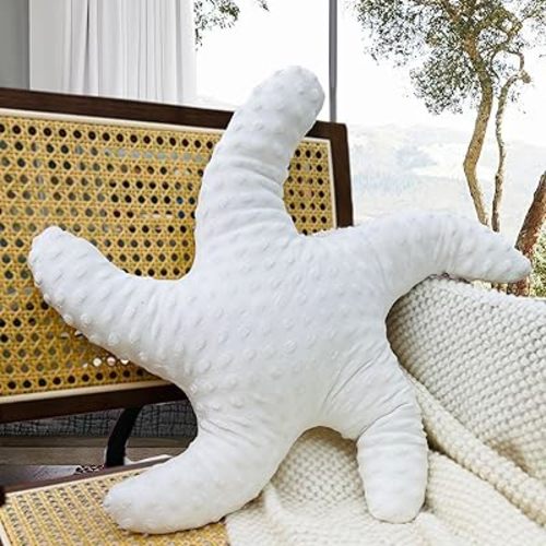 YRXRUS Starfish Throw Pillows, White Starfish Shaped Pillow, Starfish Decorative Velvet Pillow Ocean Series Cushion for Bedroom Living Kids Room 3D Insert Pillow 20 X 20 Inch