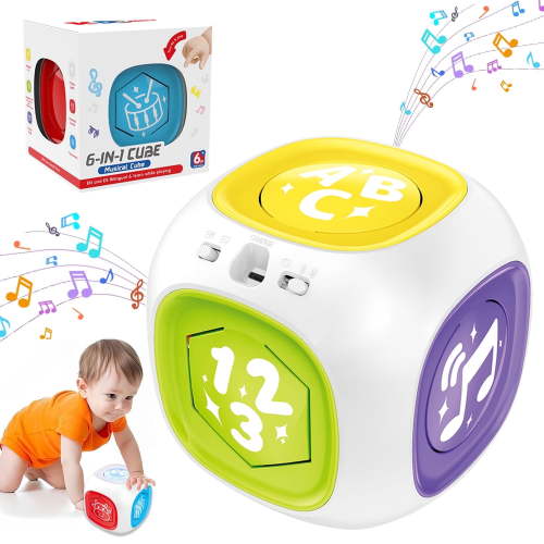 Learning Toys for 1 2 3 Boys Girls, Bilingual Montessori Educational Toy for Toddler 1-3, 6 in 1 Baby Activity Cube 6+ Months