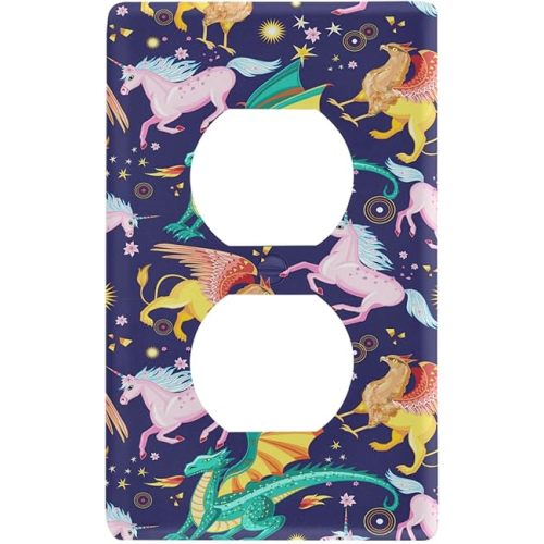 Pfrewn Dragon Unicorn Stars Toggle Light Switch Wall Plate Cover Electrical Outlet Size 1 Gang 2.9" x 4.6" Kitchen Living Room Bedroom Bathroom Decor