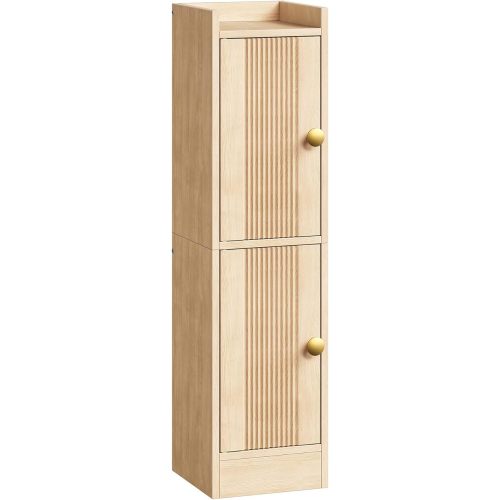 Baby Bath Time- HOOBRO Fluted Bathroom Storage Cabinet, Small Floor Cabinet with 2 Wavy Doors and Adjustable Shelves, Slim Bathroom Organizer with Raised Top, Narrow Toilet Paper Storage for Small Spaces, Natural