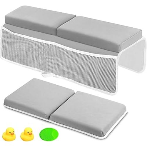 Baby Bath Kneeler and Elbow Rest Pad Set, Knee Pad for Bathing Babies with Knee & Arm Support, Foldable Non-Slip Bathtub Mat with Toys Organizer