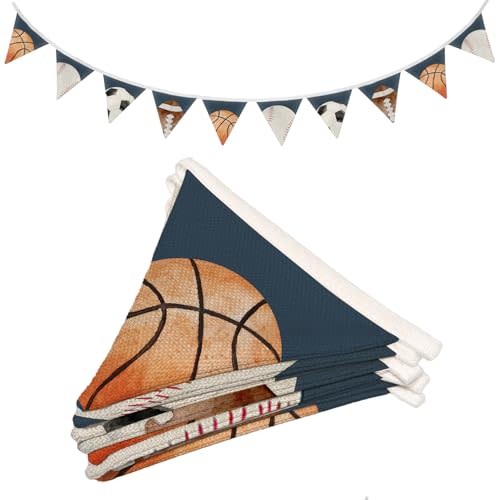 Boys Room Decor Pennant Banner Flags,Vintage Sports Decor | Basketball Baseball Football Wall Bunting Banner,Sports Decor for Boys Bedroom,Vintage Flags for Playroom Birthday Party