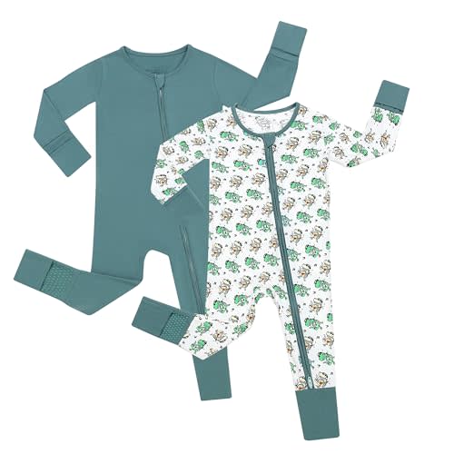 JunNeng 2Pcs Baby Rayon from Bamboo Sleeper with Mitten Cuffs, Footless Zipper Cozy Pjs, Non-Slip Soles Romper