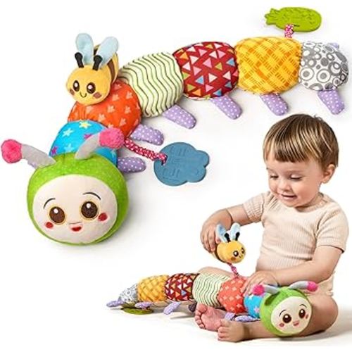 TUMAMA Baby Toys for 0, 3, 6, 9, 12 Months,Caterpillar Sensory Toys,Infant Baby Stuffed Animal Activity Soft Toys with Teether, Tummy Time Sensory Toys,Newborn Infant Sensory Toys Birthday Gifts