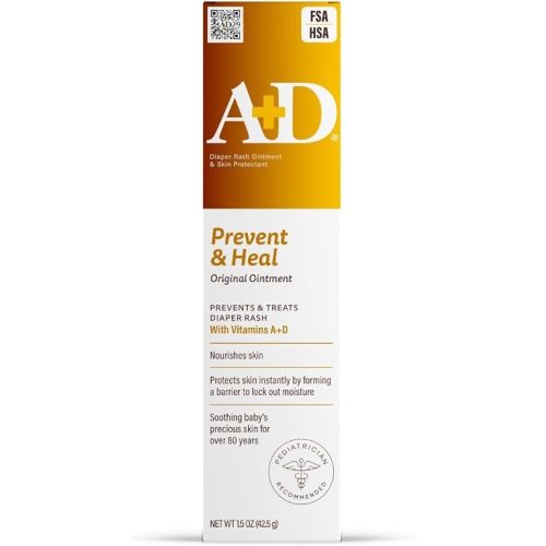 A+D Original Diaper Rash Ointment, Baby Skin Protectant with Lanolin and Petrolatum, Seals Out Wetness, Helps Prevent Diaper Rash, 1.5 Ounce Tube, Packaging May Vary