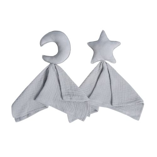 Warmself Moon and Star Lovey Security Blanket 100% Organic Muslin Stuffed Baby Blankie-2 Pack Grey