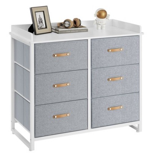 SONGMICS Kids Dresser with 6 Drawers Boys Girls Dresser for Baby with Water-Resistant Changing Table Storage Organizer Cabinet Gray