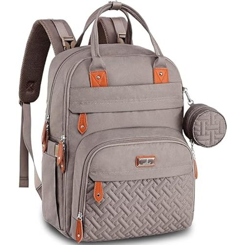 BabbleRoo Unisex Baby Essentials Backpack - Khaki, Waterproof Diaper Bag with Changing Pad, Stroller Straps & Pacifier Case