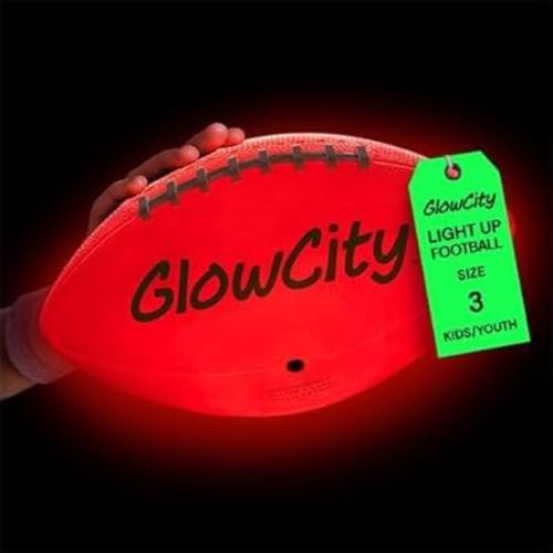GlowCity Glow in The Dark Football - Size 3/6 Light Up Ball Gifts for Kids, Teens & Adults - Bright Football for Night Outdoor Games - Sports Birthday Gift Ideas for Boys Ages 6 7 8 9 10 11 12 13 14