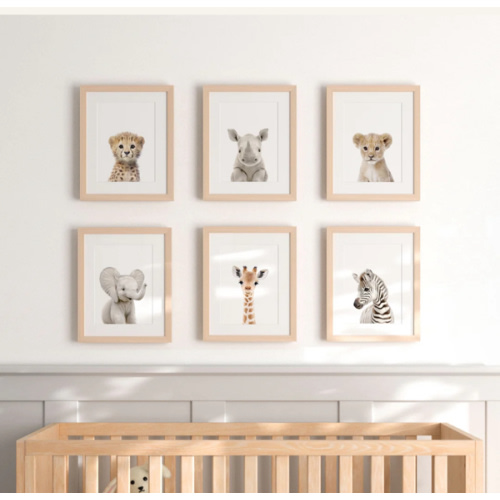 Framed Baby Safari Animals Nursery Decor - African Animals Set of 6 Framed Prints - The Crown Prints