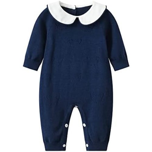 Baby Infant Boy Girl Peter Pan Collar Knit Sweater Romper Outfit Clothes One-Piece Coverall Baby Clothing Jumpsuit