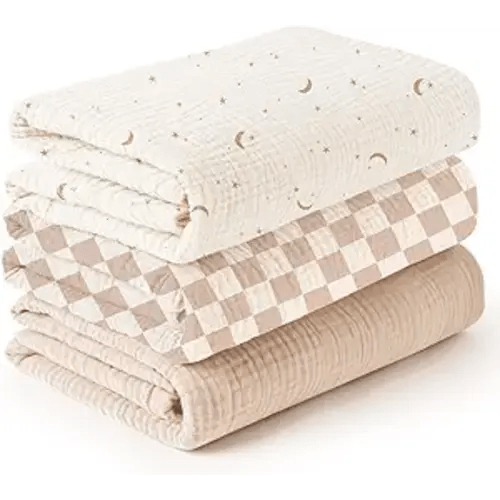 Konssy 3 Pack Muslin Swaddle Blankets for Unisex, Newborn Receiving Blanket, Large 47 x 47 inches, Soft Breathable Muslin Baby Swaddles for Boys & Girls