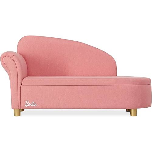 Evolur Barbie Dream in Pink Chaise Lounge, Wrapped in Soft & Durable Linen Upholstery, Ample Storage Below The seat, Comfortable Rolled arm Rest with Stylish Raised Back Rest