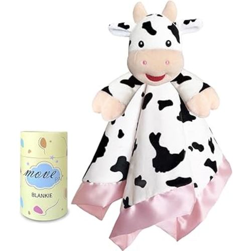 Cow Loveys Security Blanket for Baby Boy Girl, 16" Soft Lovie for Babies, Snuggle Stuffed Animal Gifts for Birthday Baby Shower