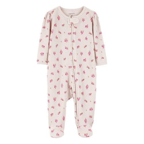 Khaki Baby Floral 2-Way Zip Thermal Sleep & Play Pajamas - Khaki
