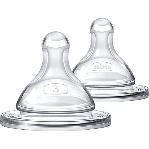 Chicco Duo 100% Silicone Intui-Latch Baby Bottle Nipple with Anti-Colic Valve | Skin-Like Texture and Breast-Like Flow | Stage 3, Fast Flow | 2pk | 6+ Months