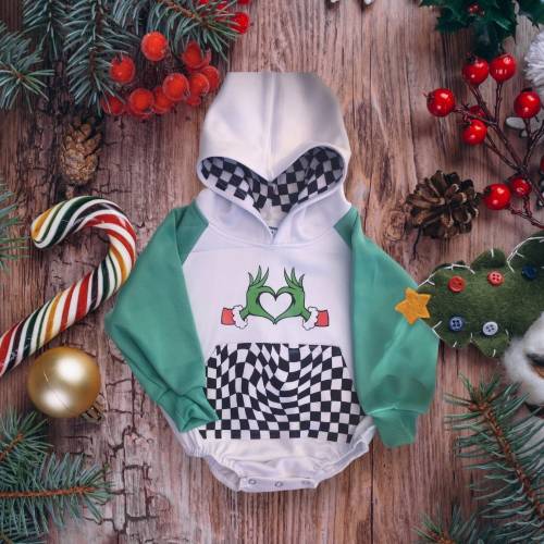 Onesie Grinch Hoodie, Baby Christmas Sweater, Ungly Sweater Gift, Christmas Gift